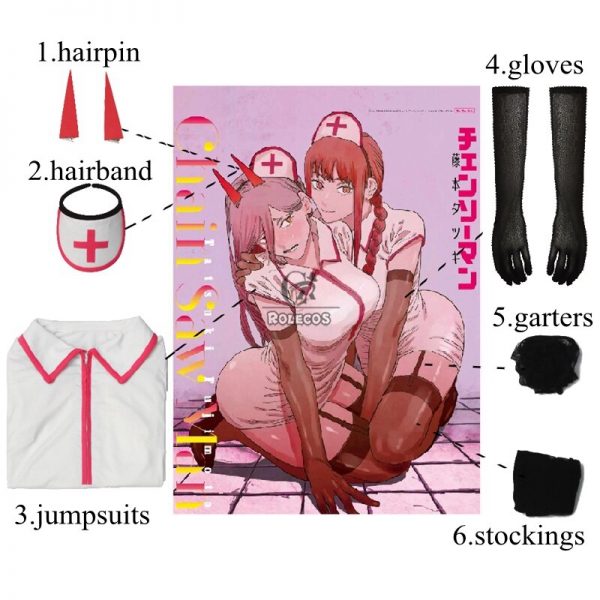 ROLECOS Chainsaw Man Makima Power Cosplay Costume Anime Nurse Uniform Outfit Halloween Cosplay Costume Carnival Clothing 4 - Ahegao Shop