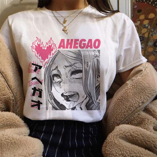 Vintage Anime Cartoon Ahegao T Shirt Women Clothes Kawaii Tshirt Streetwear Print Loose Tops Korean Summer - Ahegao Shop