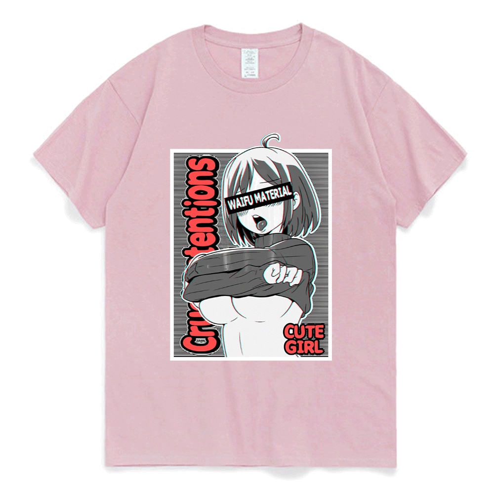 Ahegao Face Cute Waifu for Hentai Otaku Essential T-Shirt Kawaii Anime Printed T Shirt Short Sleeve Summer 100% Cotton Tshirts