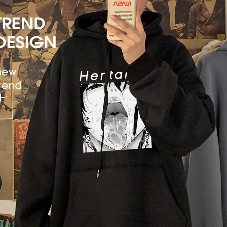 New Hentai Anime Manga Hoodies Ahegao Print Streetwear Men Women Oversized Sweatshirts Fashion Unisex Pullovers