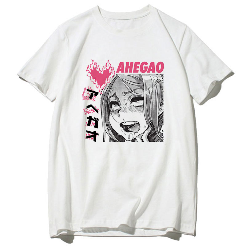Vintage Anime Cartoon Ahegao T Shirt Women Clothes Kawaii Tshirt Streetwear Print Loose Tops Korean Summer Harajuku Cute T-shirt